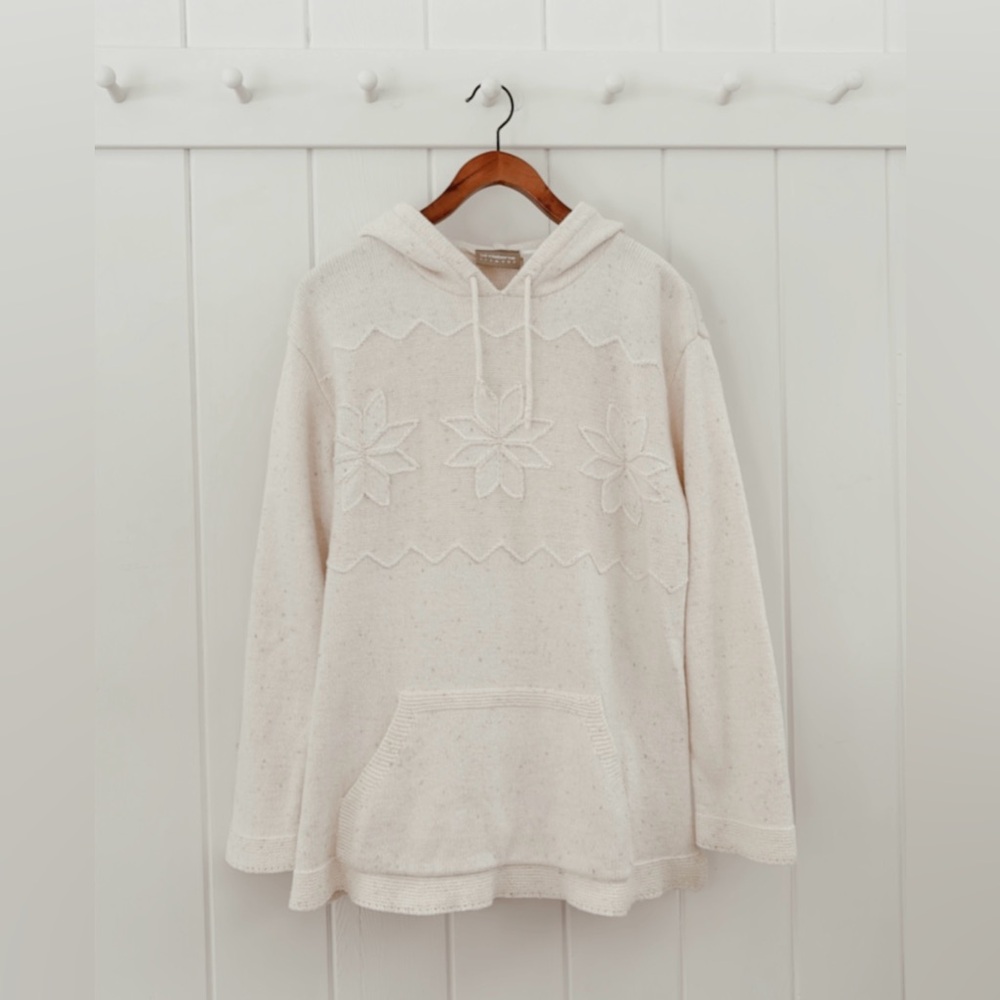 Vintage Snowflake Sweater Liz Claiborne Knit Novelty Neutral White Ivory Large L